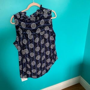 The Loft floral navy blue sleeveless blouse